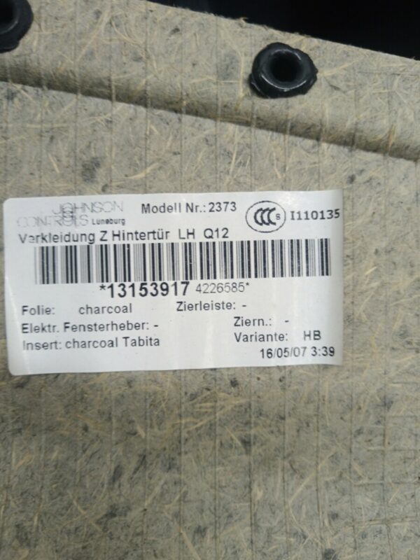 TAPIZADO INTERIOR PUERTA TRASERO IZQUIERDO OPEL ASTRA H BERLINA Cosmo NAFTA Motor 1,6 Ltr.  105 CV  [2004 - 2007] 5 Puertas - Imagen 2